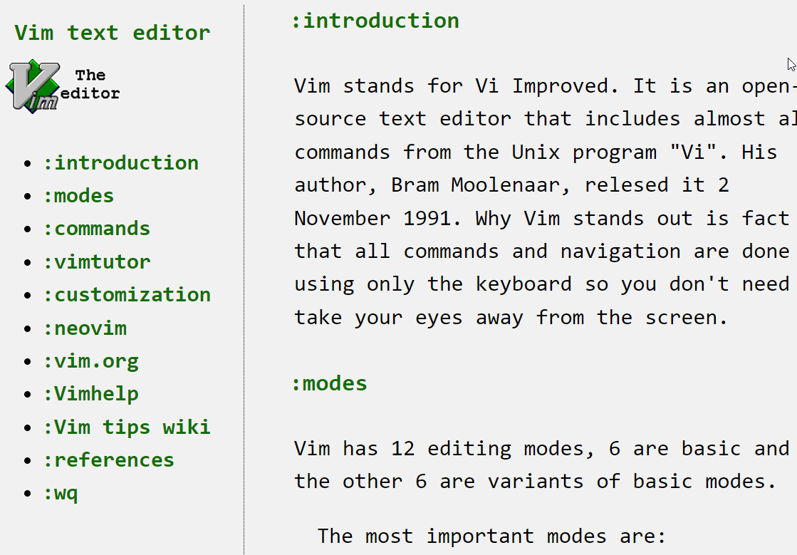 Vim text editor Technical Documentation Page